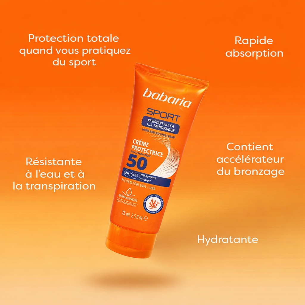 Babaria - Crème Solaire Sport SPF 50 Invisible – Résistante Eau & Transpiration Babaria